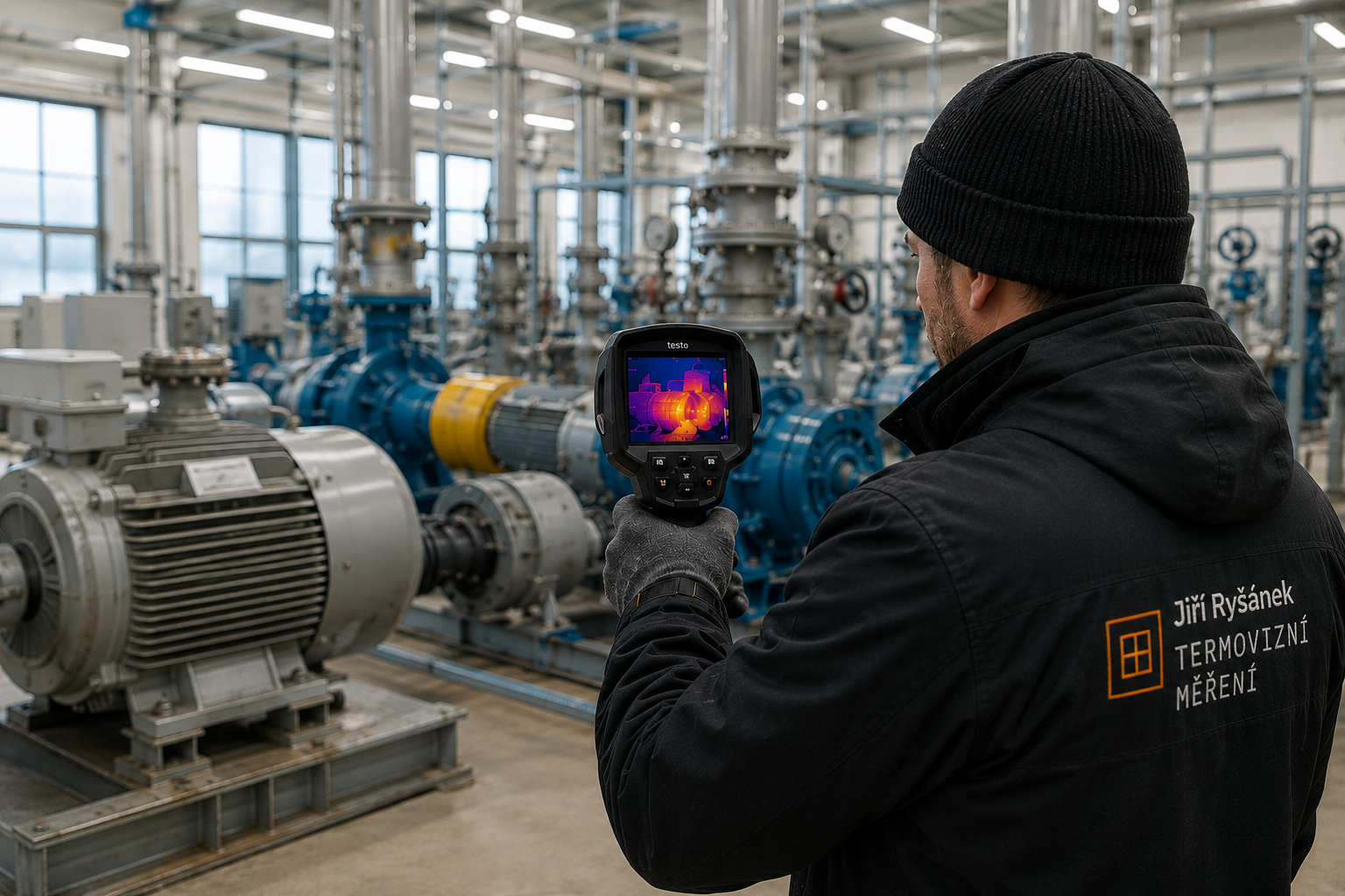 Technik při termovizní kontrole průmyslového stroje